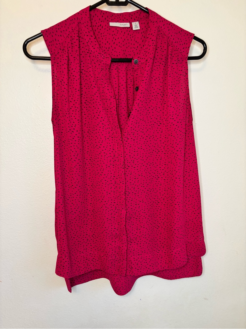 Halogen Bright Pink Sleeveless V-Neck Blouse with Micro Dot Print